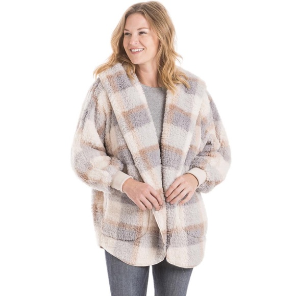 Oversized Plaid Fuzzy Teddy Bear Plaid Jacket - Picture 2 of 2